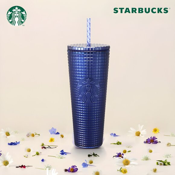 2021 Starbucks Cobalt Grid Cold Cup Straw 20 oz NEW‎ - Picture 1 of 6